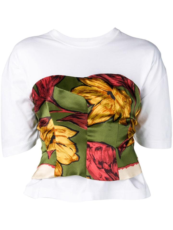 Junya Watanabe Floral Print Bustier T-shirt - White