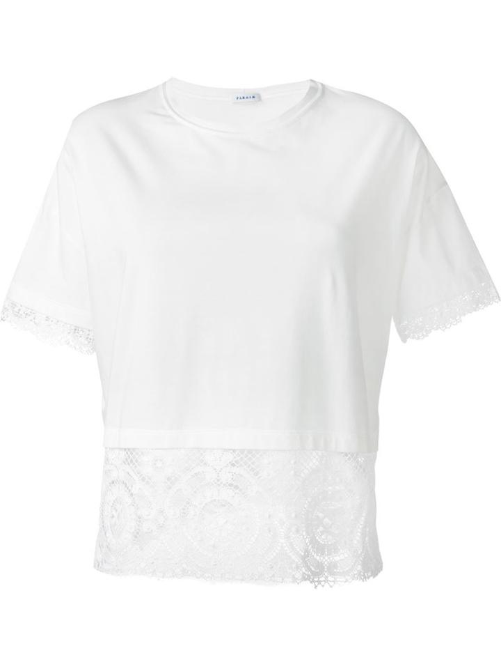 P.a.r.o.s.h. Lace Hem T-shirt, Women's, Size: Large, White, Cotton/spandex/elastane