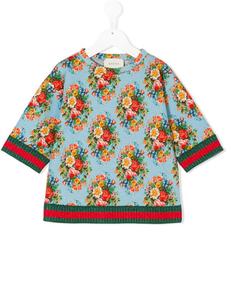 Gucci Kids - Floral Print Sweatshirt - Kids - Cotton/viscose/metallic Fibre - 10 Yrs, Blue