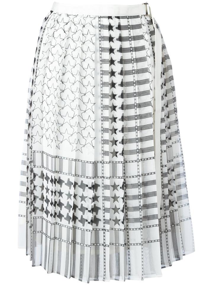 Sacai Houndstooth Midi Kilt Skirt, Women's, Size: 3, White, Polyester/cupro