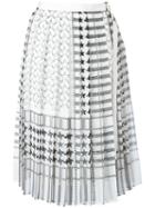 Sacai Houndstooth Midi Kilt Skirt, Women's, Size: 3, White, Polyester/cupro