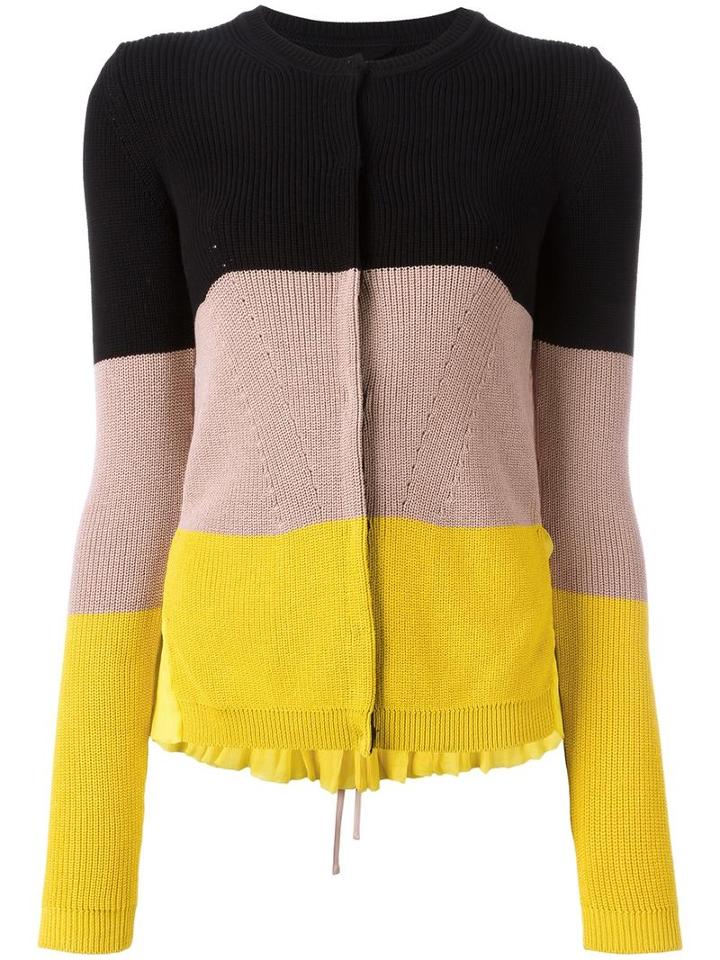 No21 Colour Block Cardigan, Women's, Size: 42, Yellow, Cotton/silk
