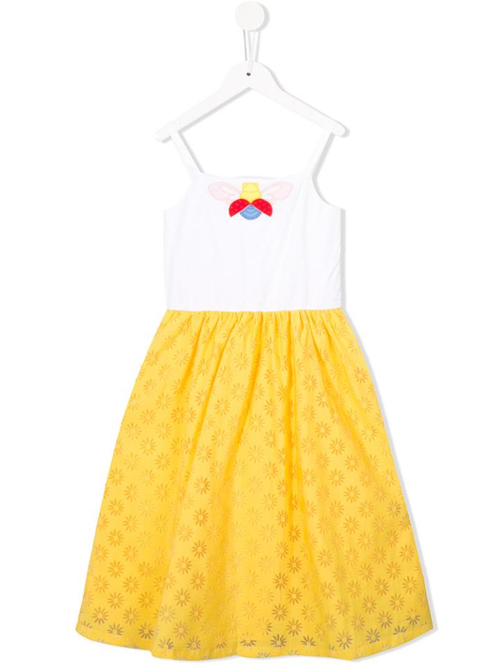 Margherita Kids - Bee Embroidered Dress - Kids - Cotton/polyamide/viscose - 3 Yrs, Yellow/orange