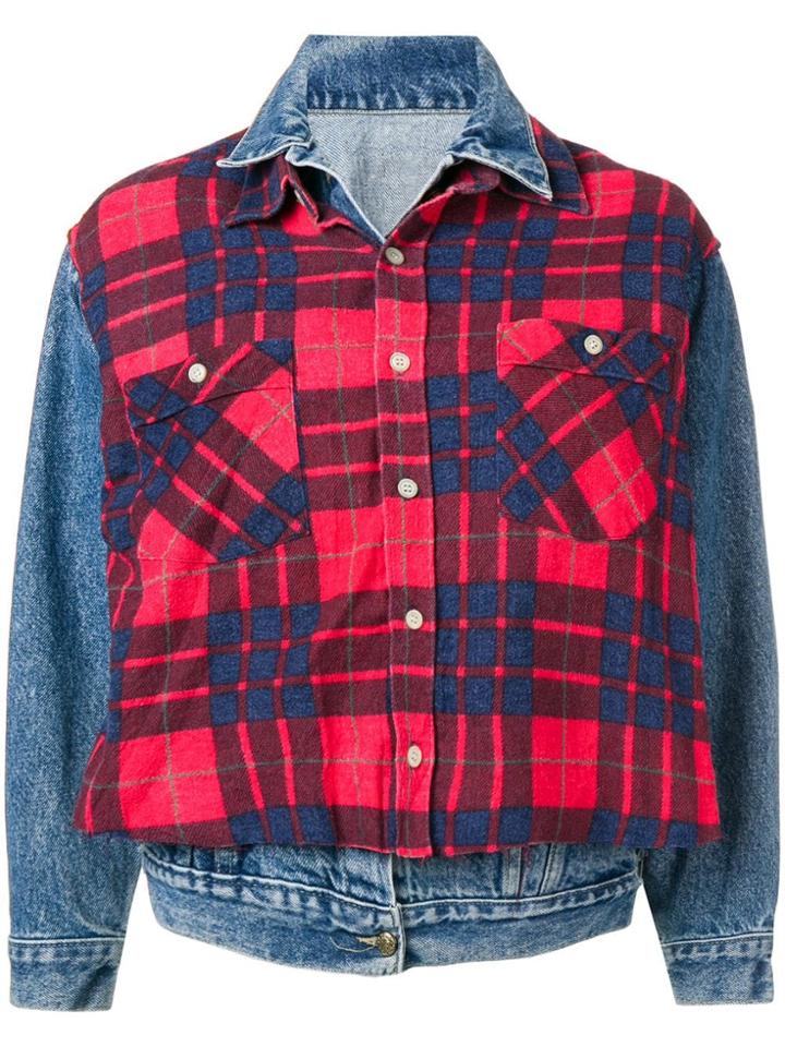 R13 Layered Check Denim Jacket - Blue