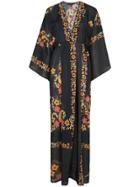 Celia Dragouni Floral Print Kimono Sleeve Maxi Dress - Black
