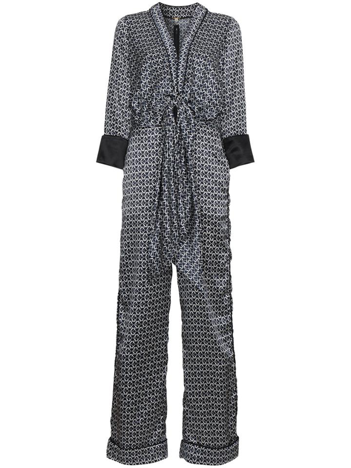 Johanna Ortiz Silk Printed Jumpsuit With Tie Front - Blue