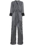 Johanna Ortiz Silk Printed Jumpsuit With Tie Front - Blue