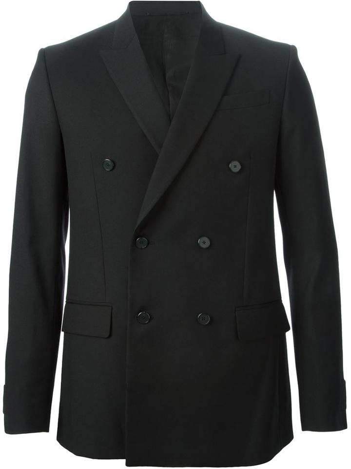 Givenchy Double Breasted Blazer, Men's, Size: 52, Black, Wool/viscose/cotton