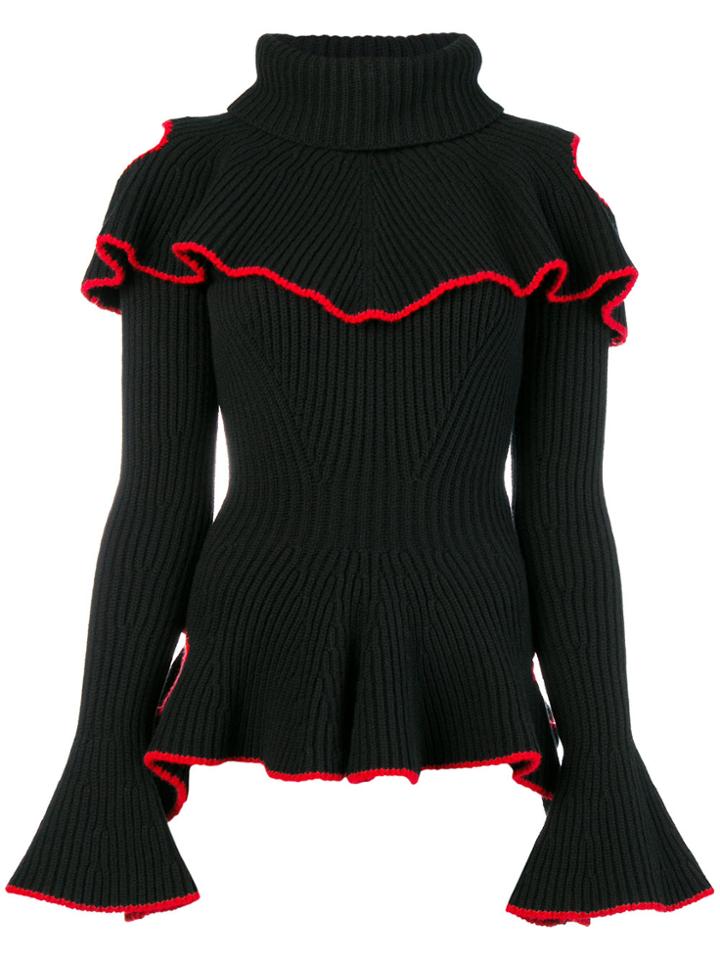 Alexander Mcqueen Ruffled Open Shoulder Jumper - Black