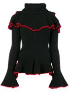 Alexander Mcqueen Ruffled Open Shoulder Jumper - Black