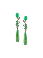 Lydia Courteille Diamond Frog Drop Earrings, Women's, Green
