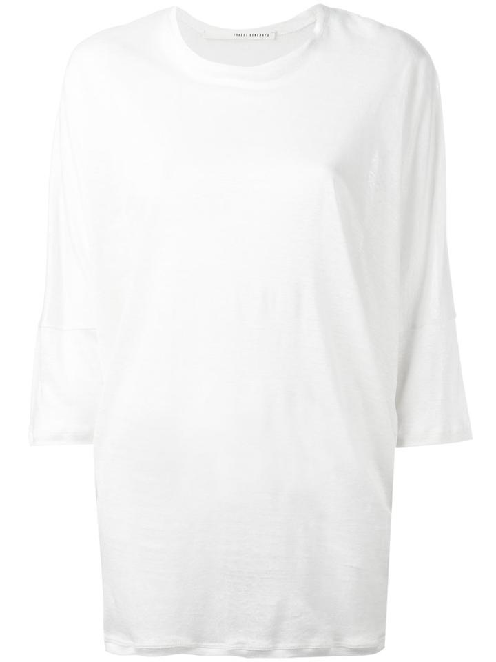 Isabel Benenato Three-quarters Sleeve Sheer T-shirt, Women's, Size: 40, White, Linen/flax