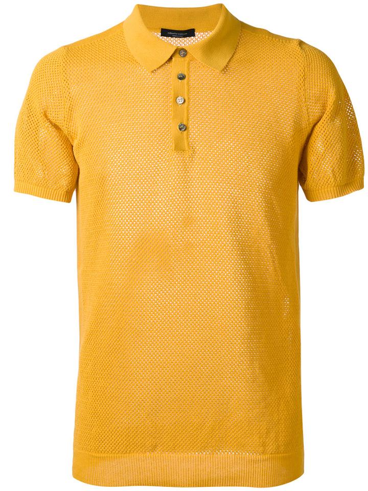 Roberto Collina Textured Polo Shirt, Men's, Size: 50, Yellow/orange, Cotton
