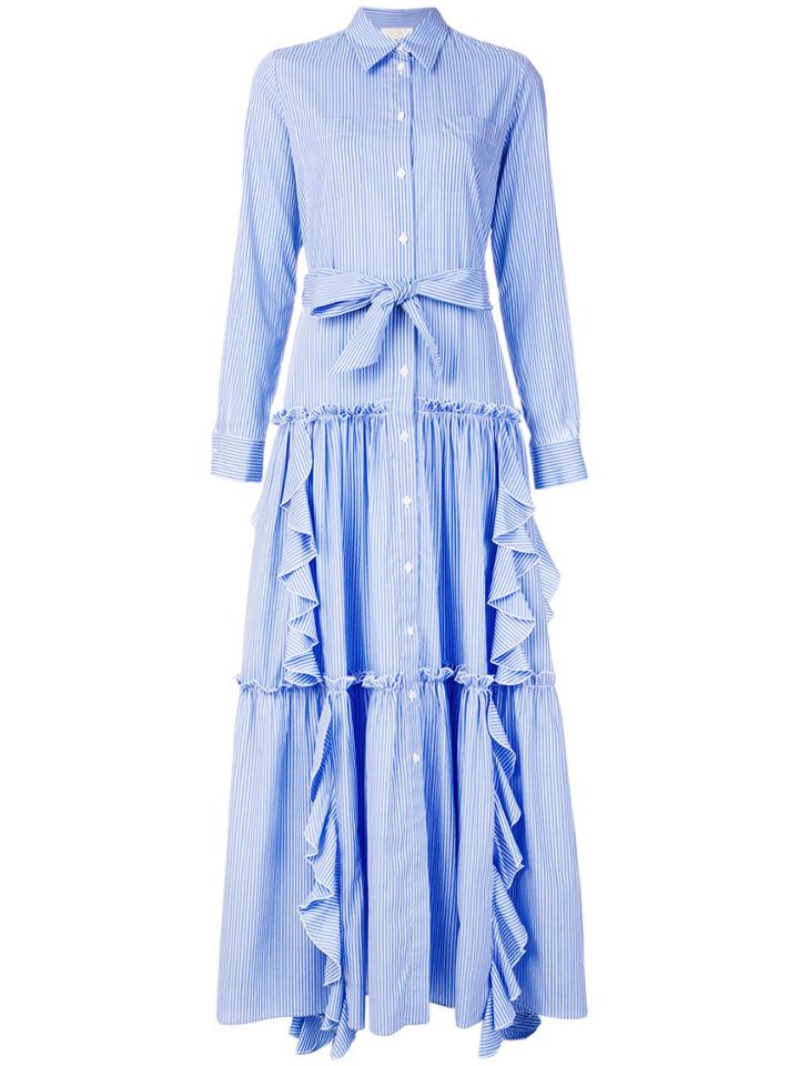 Sara Battaglia Flared Shirt Maxi Dress - Blue