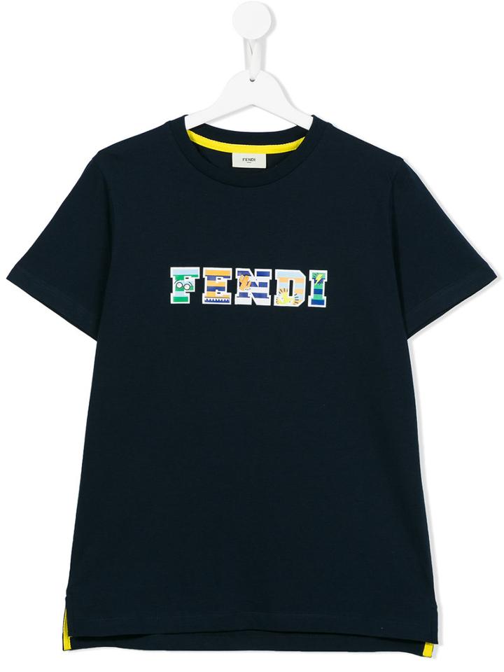 Fendi Kids Logo Print T-shirt, Boy's, Size: 14 Yrs, Blue