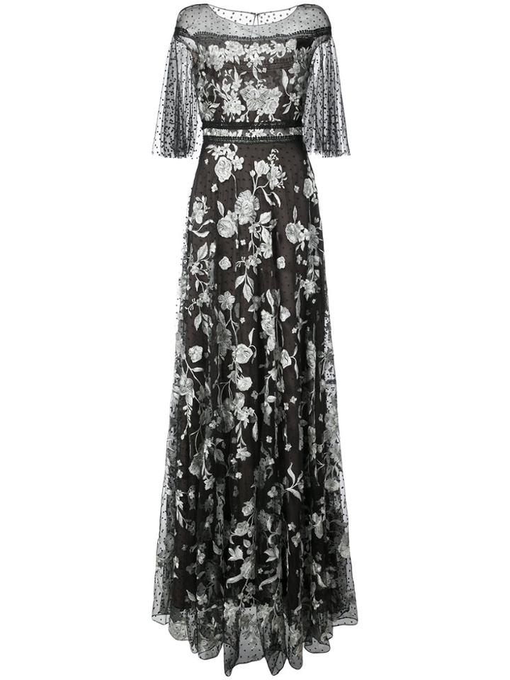 Marchesa Notte Azalea Embroidered Gown - Black