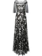 Marchesa Notte Azalea Embroidered Gown - Black