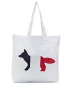 Maison Kitsuné Striped Fox Tote Bag - White