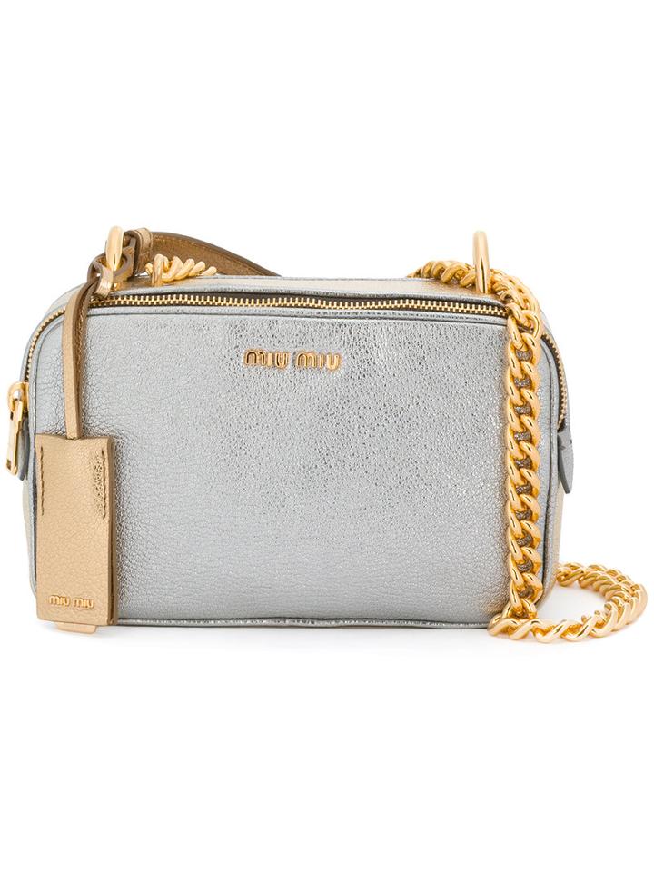 Miu Miu Metallic (grey) Crossbody Bag, Women's, Calf Leather