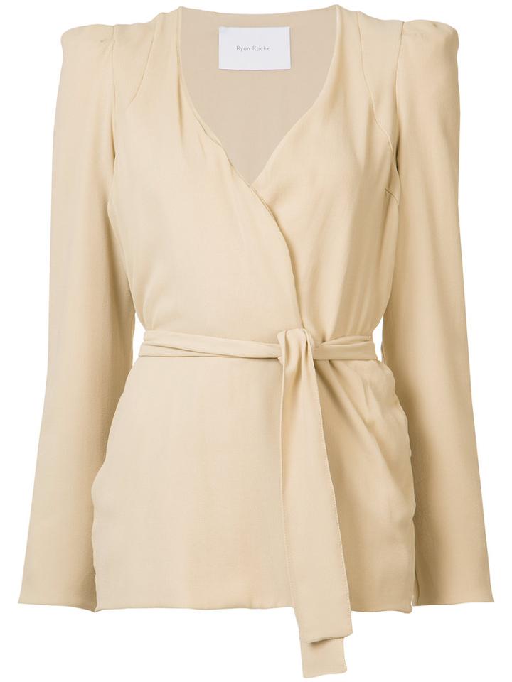 Ryan Roche - Wrap Cardigan - Women - Silk - 2, Women's, Nude/neutrals, Silk