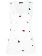 Dolce & Gabbana Gemstone Embellished Tank Top, Women's, Size: 42, White, Cotton/crystal/metallic Fibre