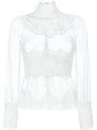 Dolce & Gabbana Sheer Lace Detail Blouse, Women's, Size: 42, White, Cotton/polyamide/polyester