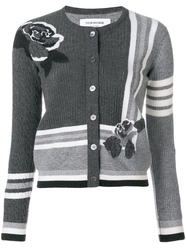 Thom Browne Rose Intarsia Cashmere Cardigan - Grey