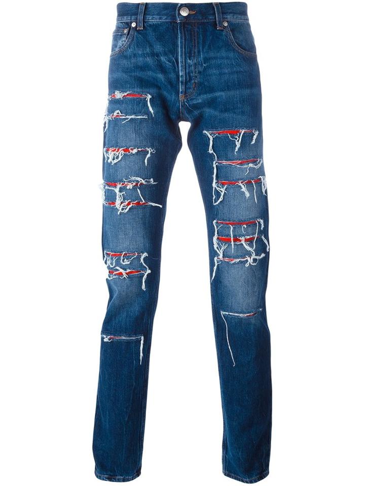 Alexander Mcqueen Distressed Effect Jeans, Men's, Size: 48, Blue, Cotton
