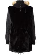 P.a.r.o.s.h. Zipped Hooded Fur, Women's, Size: Xs, Black, Mink Fur/polyamide/virgin Wool