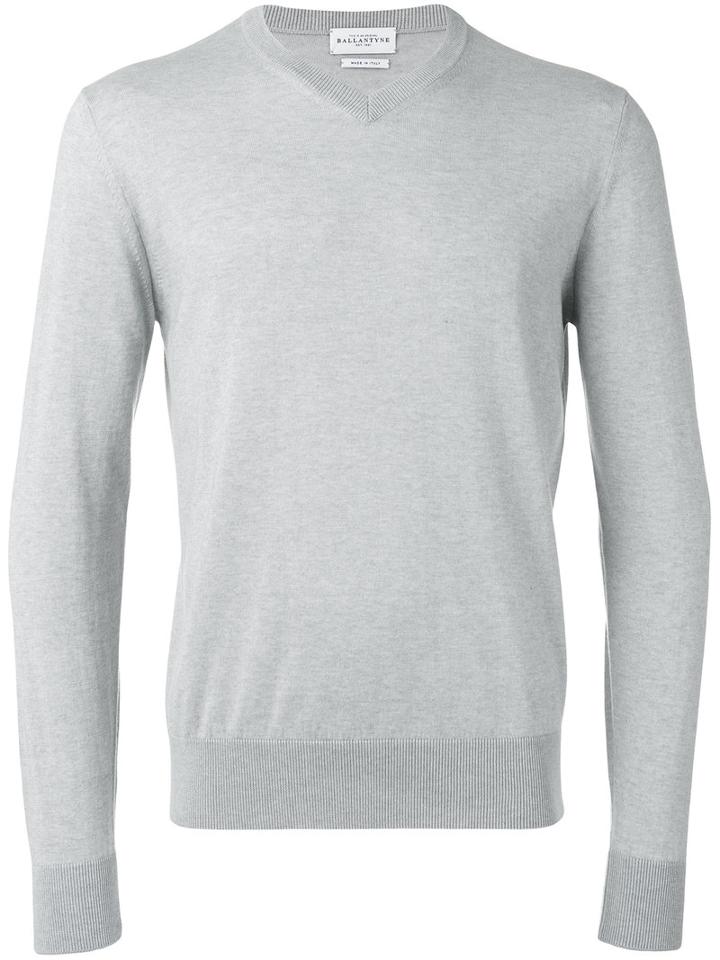 Ballantyne V-neck Jumper, Men's, Size: 52, Grey, Cotton/cashmere