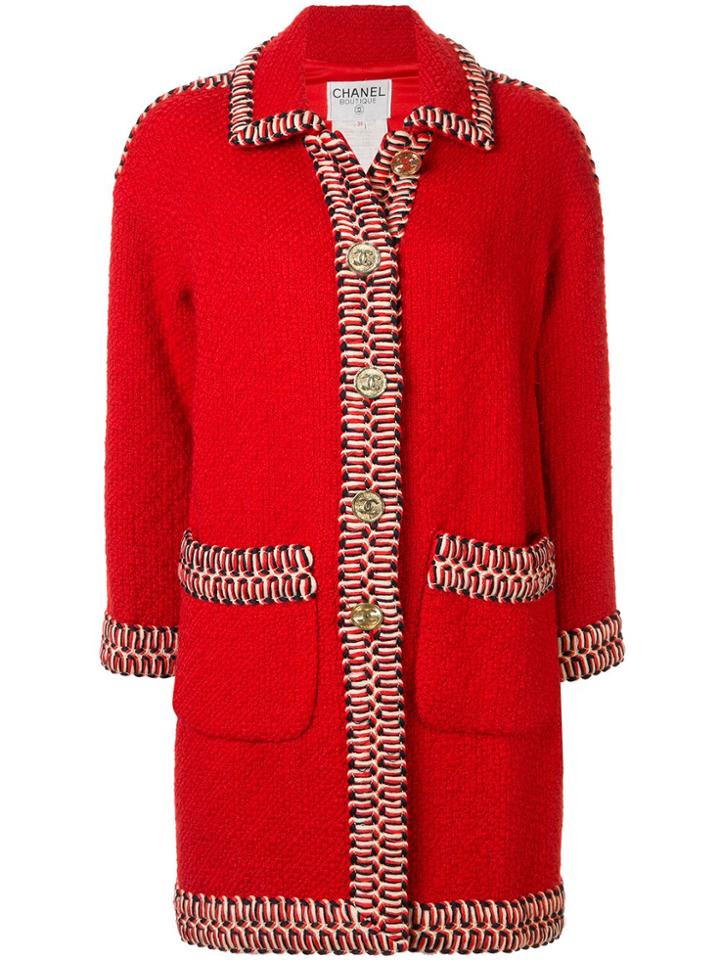 Chanel Pre-owned Cc Single-breasted Coat - Red