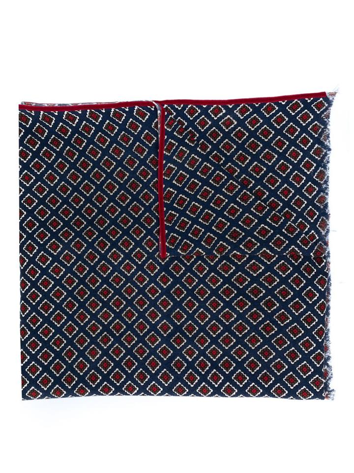 Altea Square Patterned Fine Knit Scarf - Blue