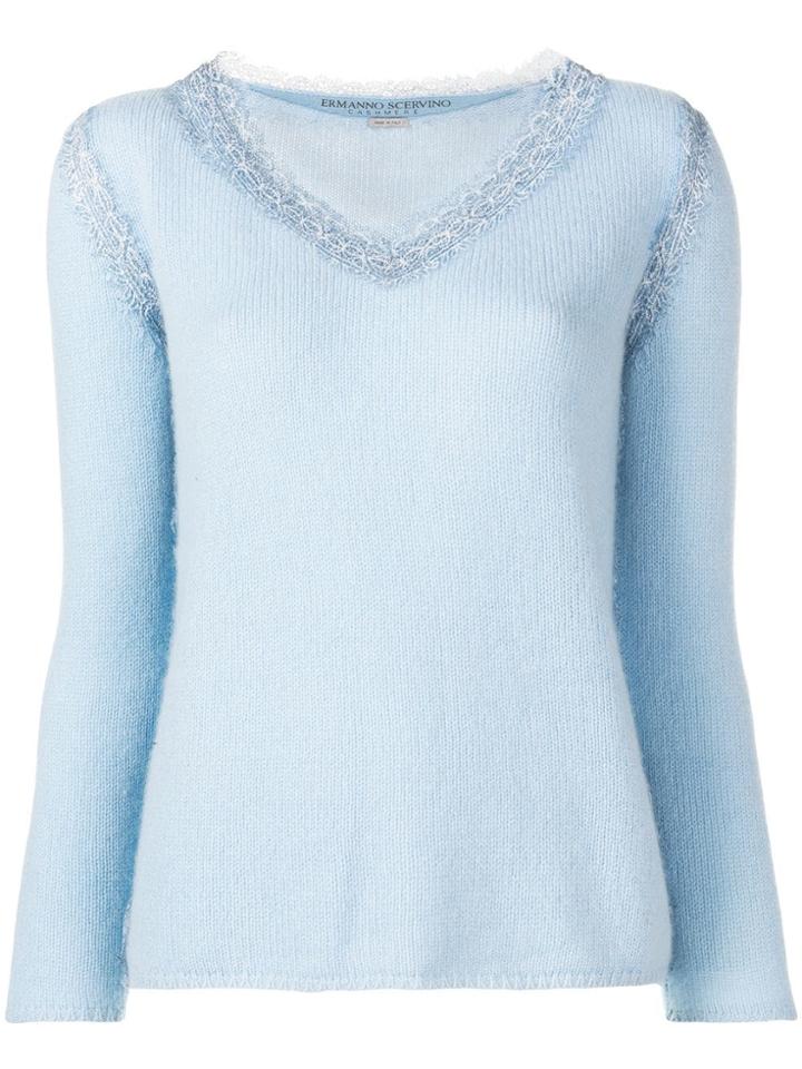 Ermanno Scervino Lace Trimmed Pullover - Blue