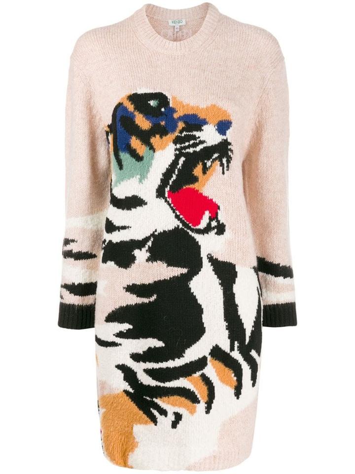 Kenzo Intarsia Tiger Knitted Dress - Pink