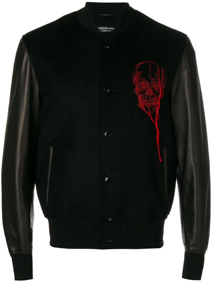 Alexander Mcqueen Embroidered Varsity Jacket - Blue