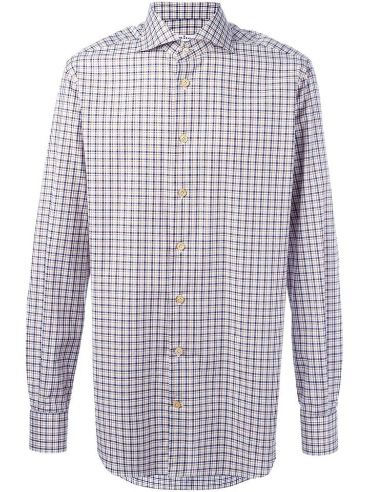 Kiton Checked Shirt, Men's, Size: 45, Nude/neutrals, Cotton
