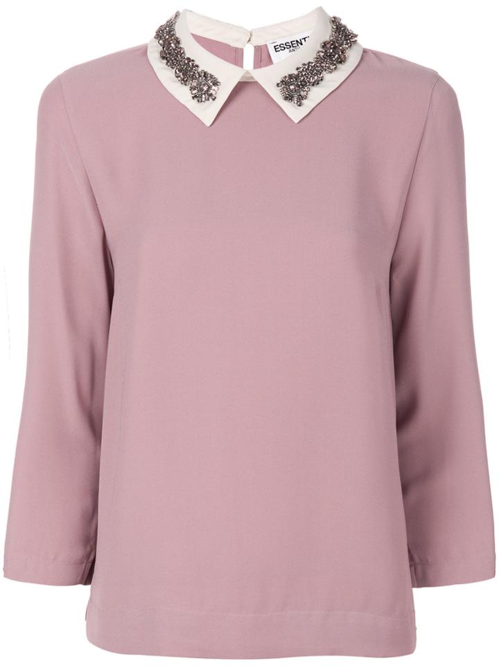 Essentiel Antwerp Embellished Collar Blouse - Pink & Purple