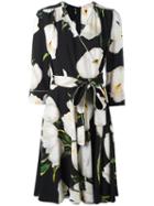Dolce & Gabbana Tulip Print Wrap Dress, Women's, Size: 44, Black, Viscose/silk