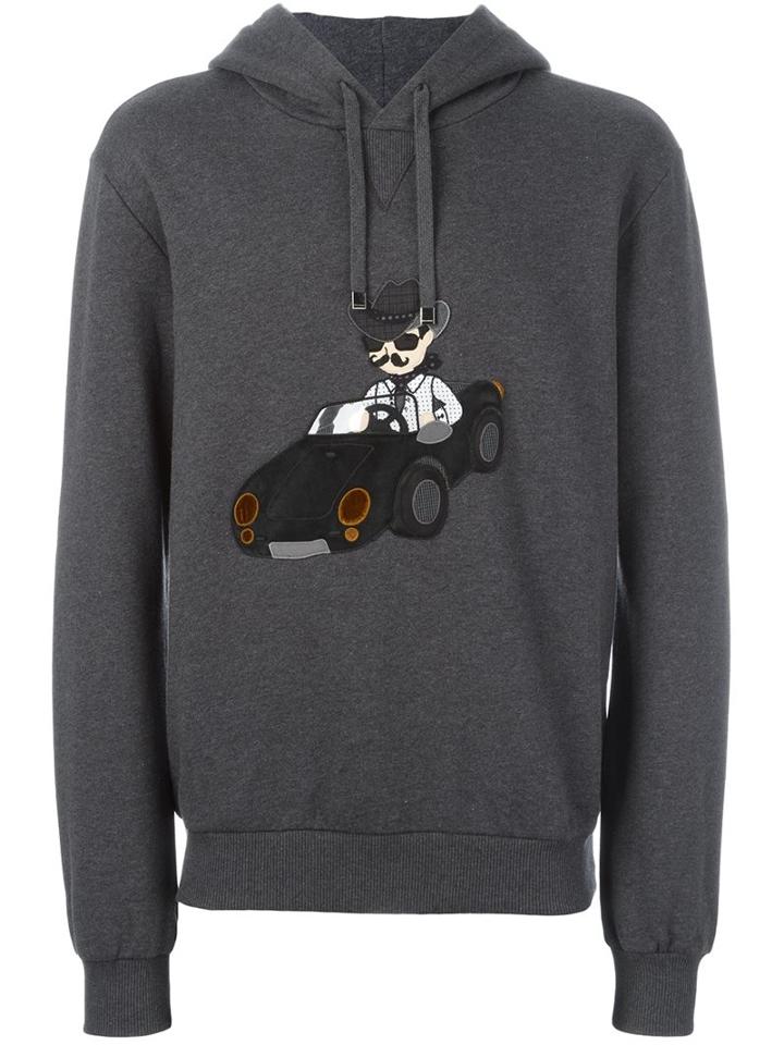 Dolce & Gabbana Modern Cowboy Patch Hoodie, Men's, Size: 46, Grey, Cotton