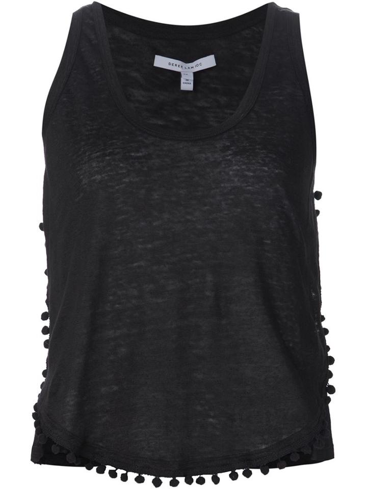 Derek Lam 10 Crosby Pom Pom Trim Tank Top, Women's, Size: Xs, Black, Linen/flax