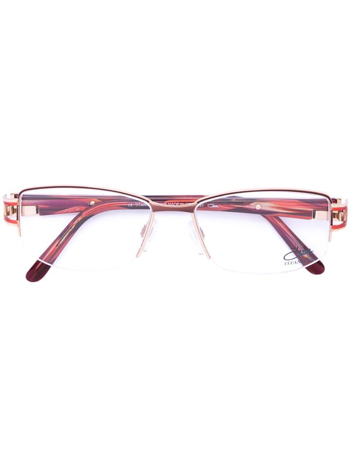 Cazal Enamelled Rectangle Frame Glasses - Red