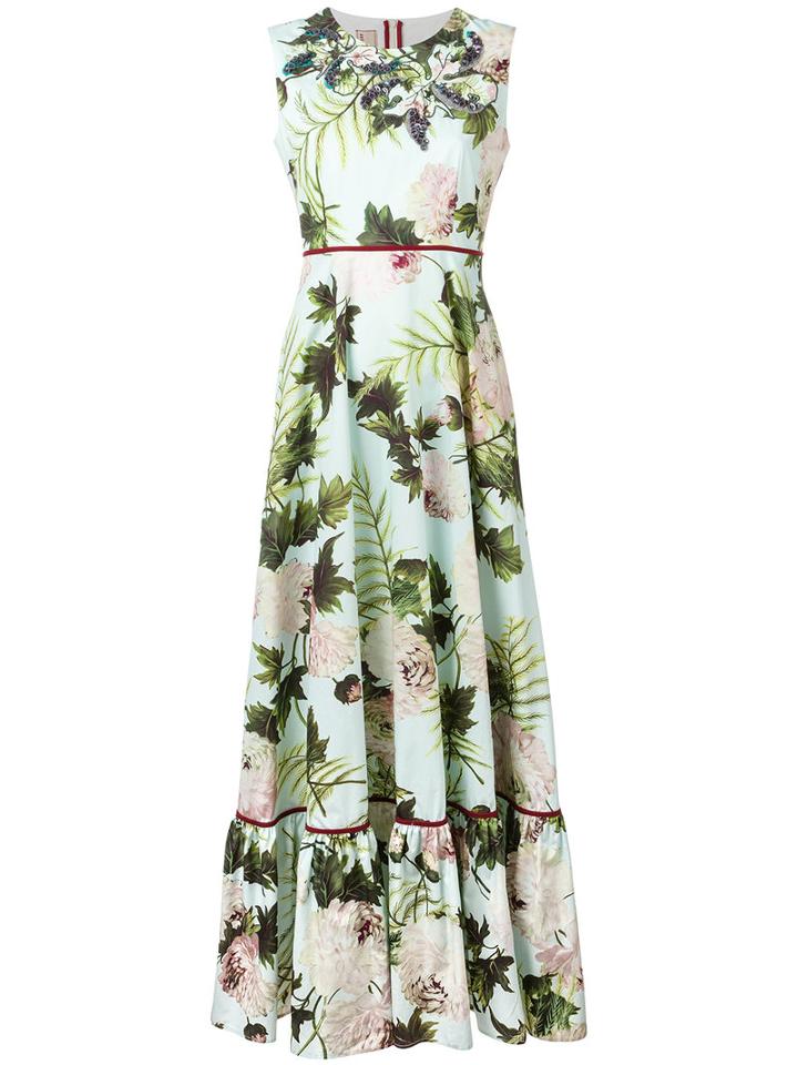 Antonio Marras Floral Print Dress, Women's, Size: 42, Green, Cotton/polyester/glass/pvc