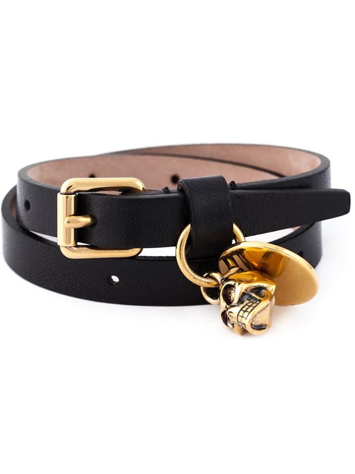 Alexander Mcqueen Double Wrap Skull Bracelet, Adult Unisex, Black