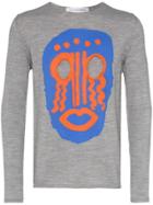 Comme Des Garçons Homme Plus Wool Mask Print Crew Neck Sweater - Grey