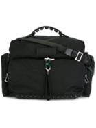 Kenzo Pocket Front Shoulder Bag, Adult Unisex, Black, Calf Leather/polyester/rubber