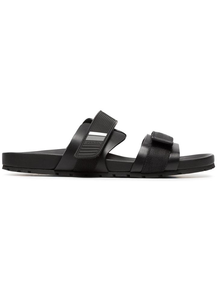 Prada Black Logo Leather Sandals