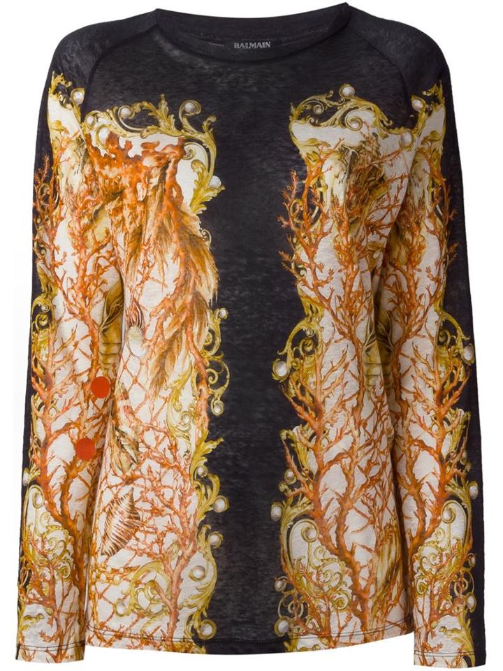 Balmain Baroque Print Top, Women's, Size: 36, Black, Linen/flax