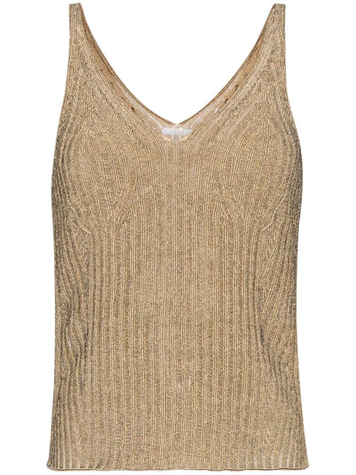 Chloé Sheer Ribbed-knit Strappy Vest - Neutrals