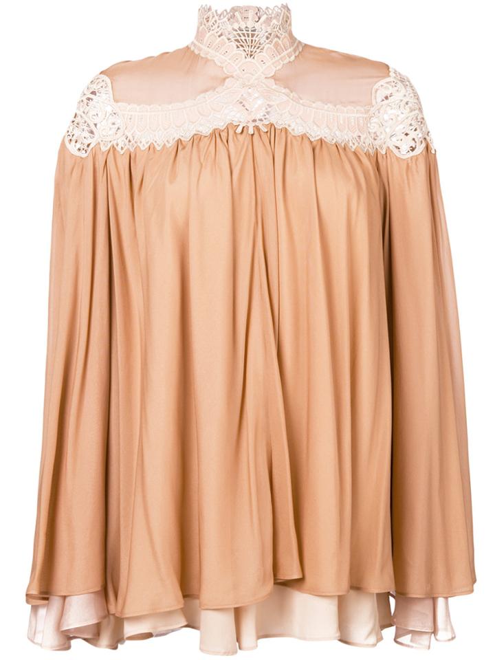 Jonathan Simkhai Lace Detail Gathered Blouse - Nude & Neutrals