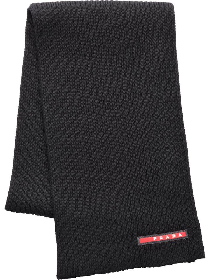 Prada Logo Embellished Ribbed Scarf - Black